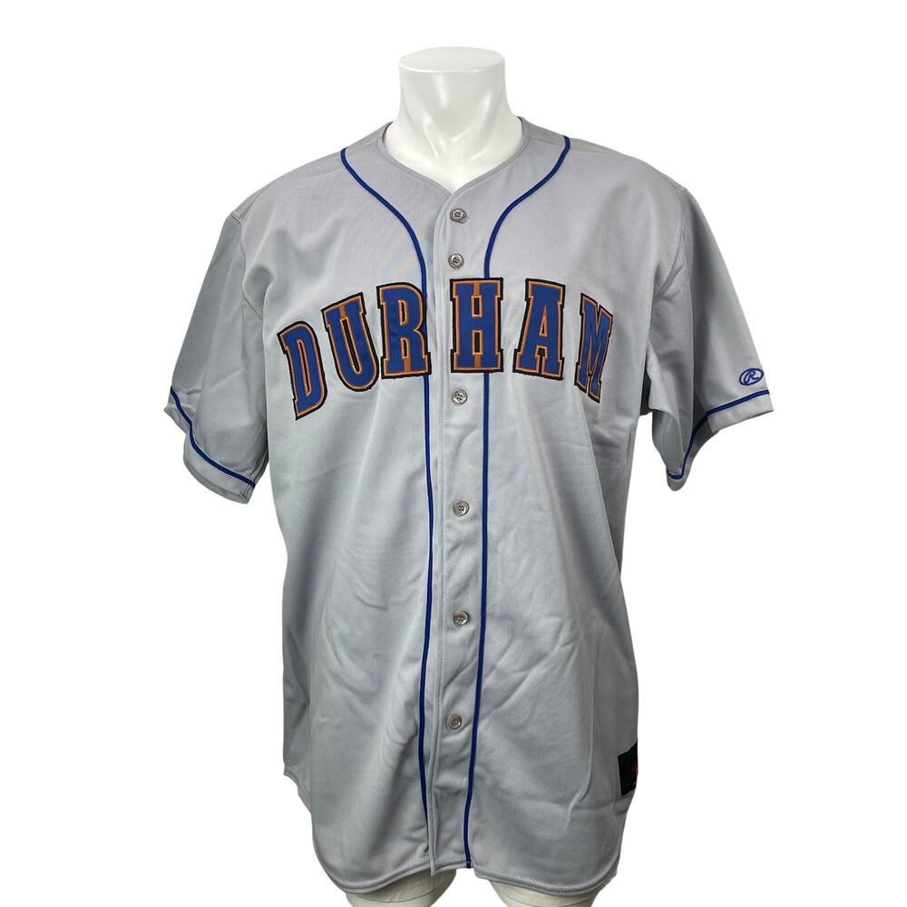 Rawlings Durham Bulls Men's Gray Short Sleeve Button Down Jersey Top Size L